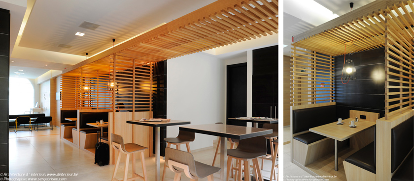 Dinterieur diseño de interior bar banco madera y colore negro cabinas