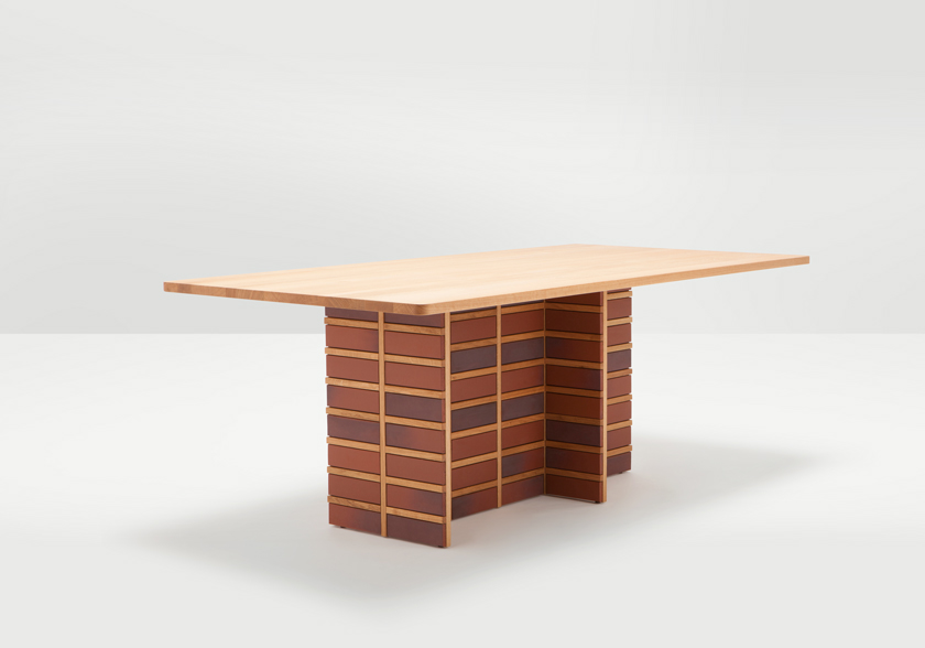 H furniture brick table con ladrillos de arcilla cuadrícula diseño de mobiliario geométrico