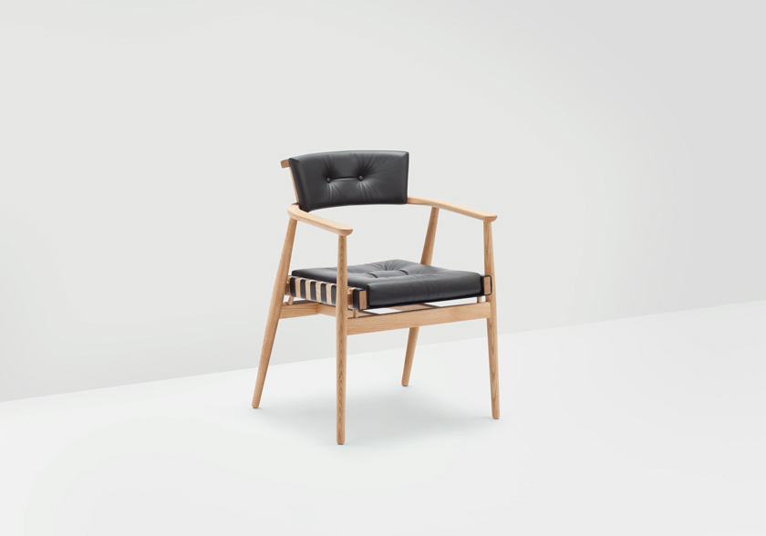 H furniture Leather chair de cuero a tiras madera negro cómodo diseño moderno
