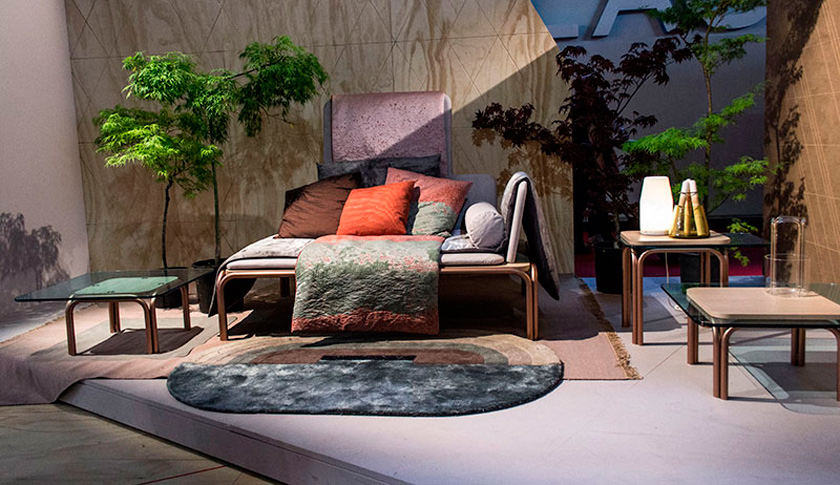 Moroso colección Serenissima isaloni 2014 stand diseño mobiliario alfombra paleta veneciana alfombras sillas sofás 