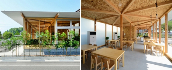 Cafetería con madera expuesta por Niji Architects